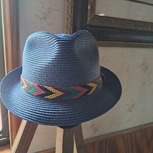 Magid Blue Fidora Hat with Multicolor Band Attached